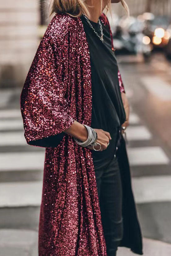 EB | Viertel Ärmel Party Pailletten Strickjacke Jacke