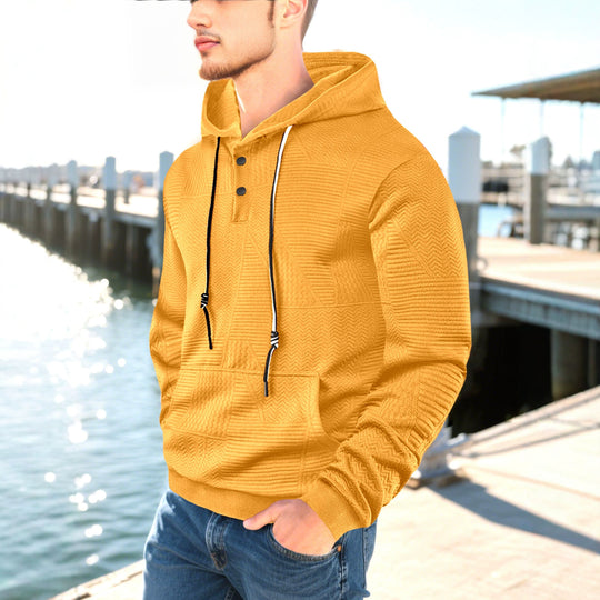 Herren nan geometrischer Struktur-Kapuzenpullover mit Henley-Blende und Kängurutasche EB