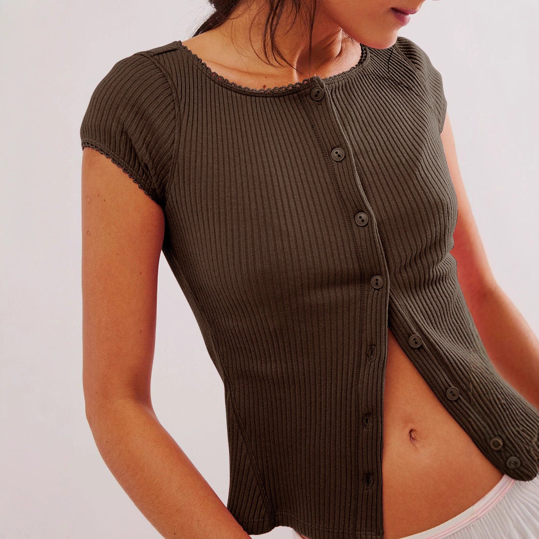 Damen Kurzarm-Polohemd im eleganten Rippenmuster mit Knopfverschluss EB