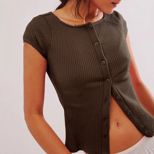 Damen Kurzarm-Polohemd im eleganten Rippenmuster mit Knopfverschluss EB