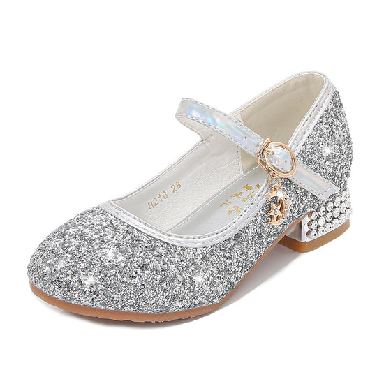 Mädchen Glitzernde Mary Jane Ballerinas mit dekorativer Schleifen- und Perlenverzierung EB