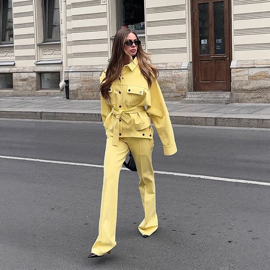 Damen modische Oversized Jacke und Pants Set EB