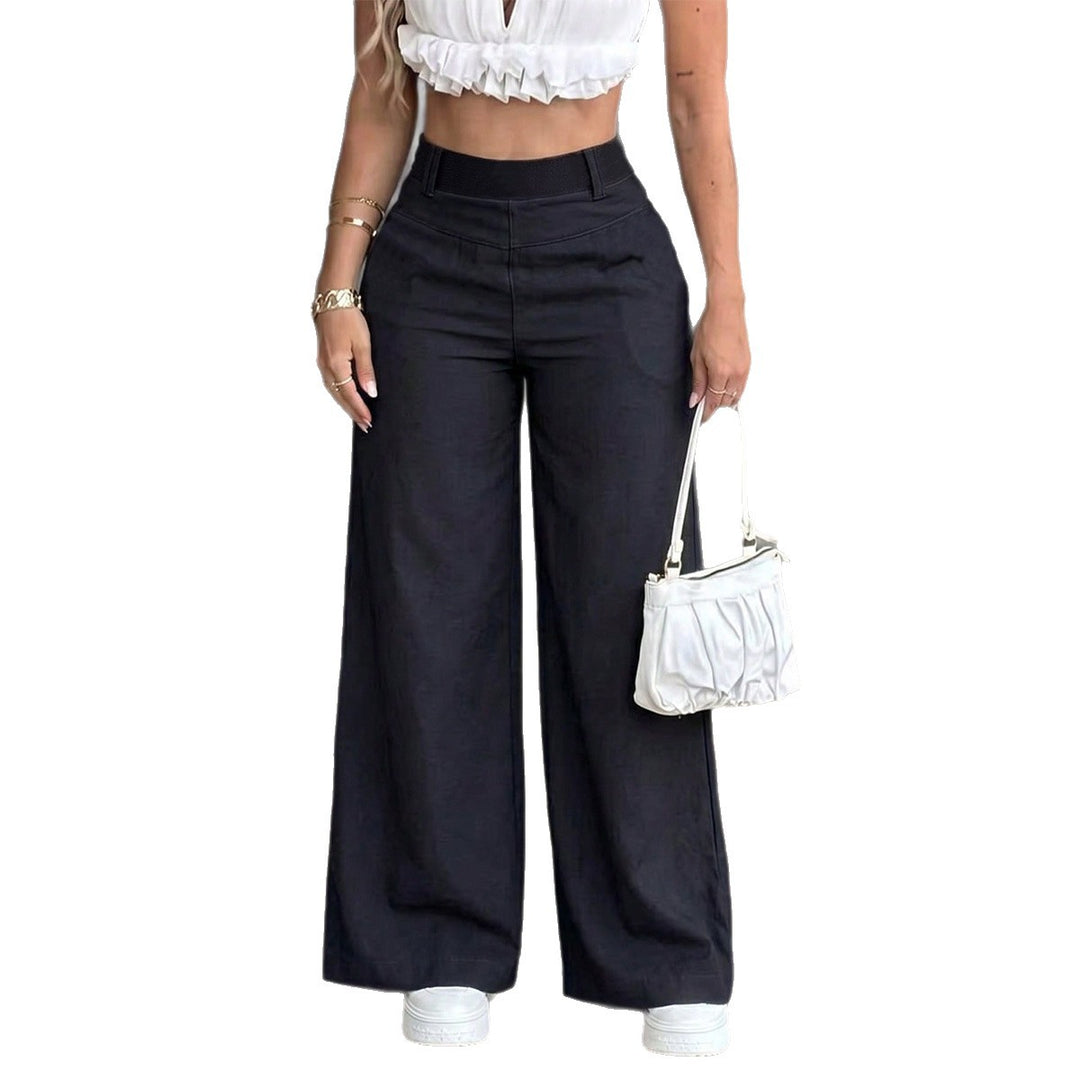 Damen nan hochtaillierte Wide-Leg-Hose mit Elastikbund und seitlichen Eingrifftaschen EB