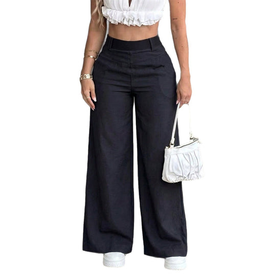 Damen nan hochtaillierte Wide-Leg-Hose mit Elastikbund und seitlichen Eingrifftaschen EB