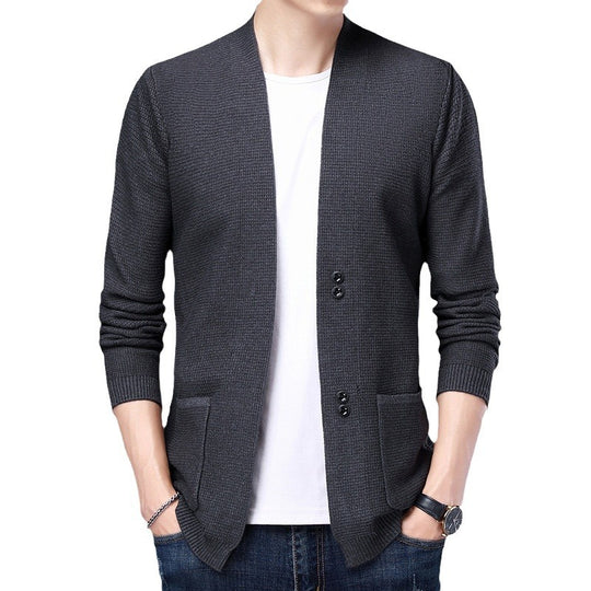 Herren Strickjacke mit lässigem Schalkragen und aufgesetzten Taschen EB