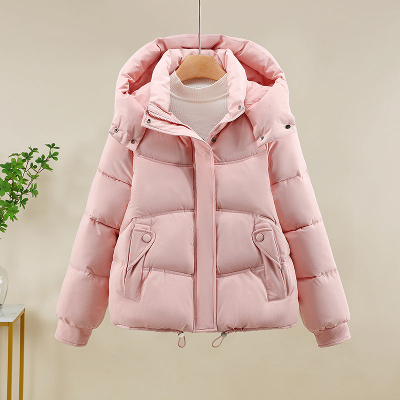 Damen moderne Pufferjacke mit abnehmbarer Kapuze und praktischen Taschen EB