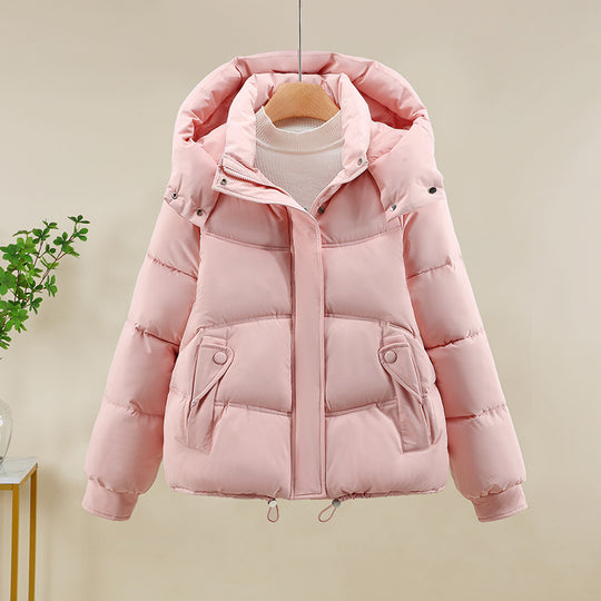 Damen moderne Pufferjacke mit abnehmbarer Kapuze und praktischen Taschen EB