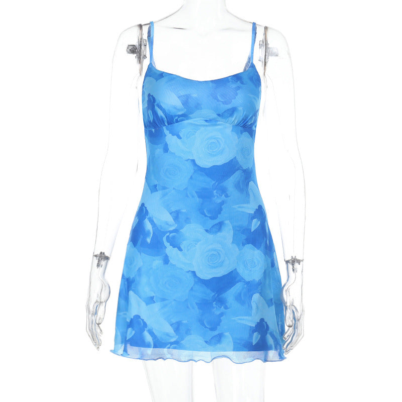 Damen modisches Sommerkleid mit zartem Blumenmuster und verstellbaren Trägern EB