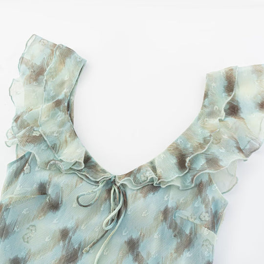 Damen Maxikleid mit feinen Rüschendetails und eleganten Bindebändern EB