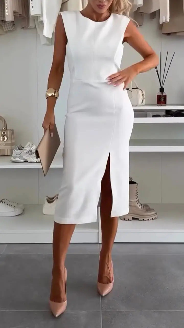 Damen Etuikleid mit asymmetrischem Ausschnitt und elegantem Schlitz EB