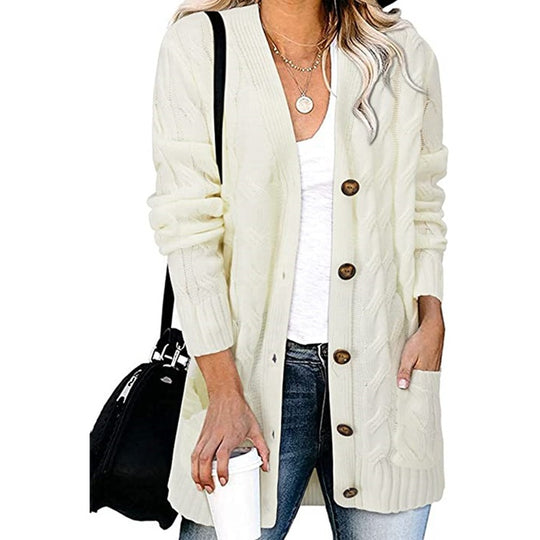 Damen Grobstrickcardigan mit Knopfdetails und praktischen Taschen EB