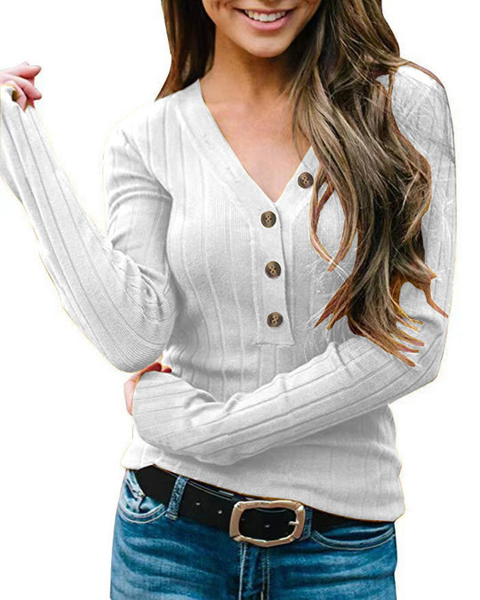 Damen Langärmliger Pullover mit Knopfverschluss EB
