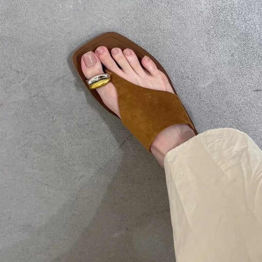 Damen Zehentrenner-Sandalen mit elegantem Goldakzent und rutschfester Sohle EB