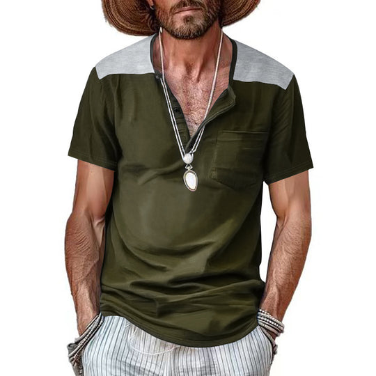 Herren Kurzarm Henley-T-Shirt mit strukturiertem Design und praktischer Brusttasche EB