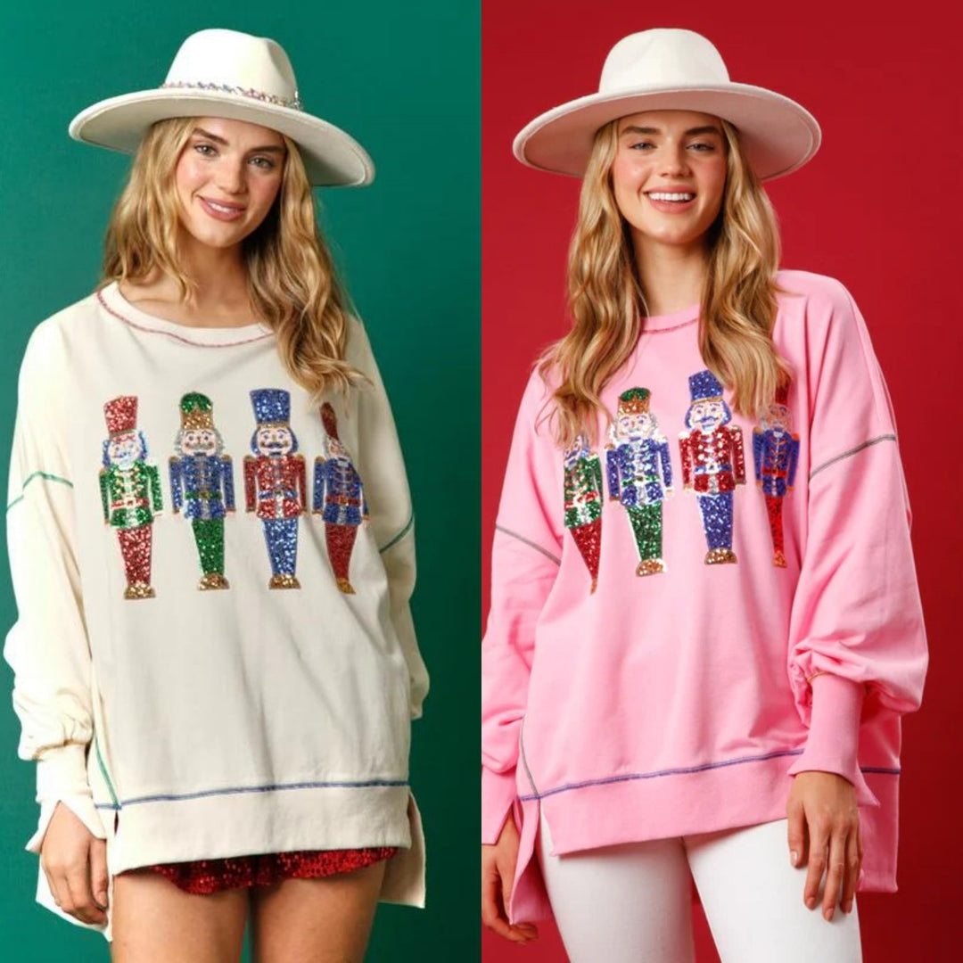 Damen Oversized Sweatshirt mit festlichem Motiv EB