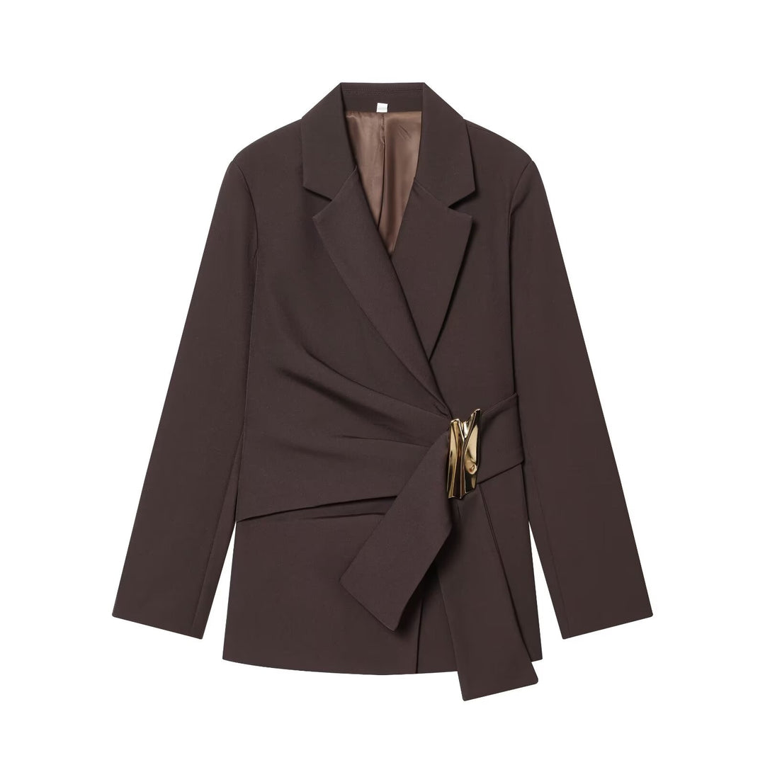 Damen nan elegante High‑Waist Weitbein-Anzughose mit flachem Bund und verdeckter Naht EB