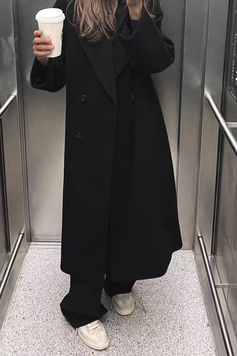 Damen trendiger Wollmantel mit doppelter Knopfreihe und elegantem Schnitt EB