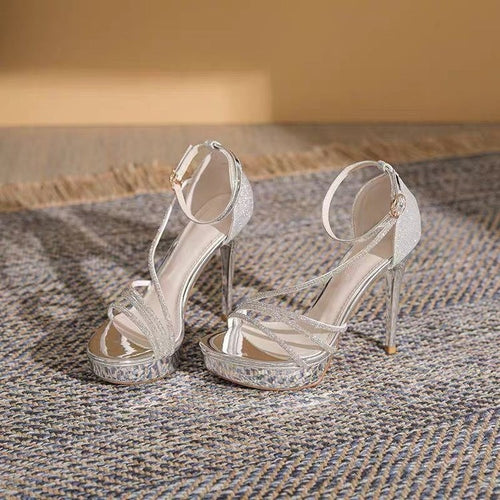 Damen Glamouröse High Heels mit glitzerndem Obermaterial und elegantem Riemchen-Design EB