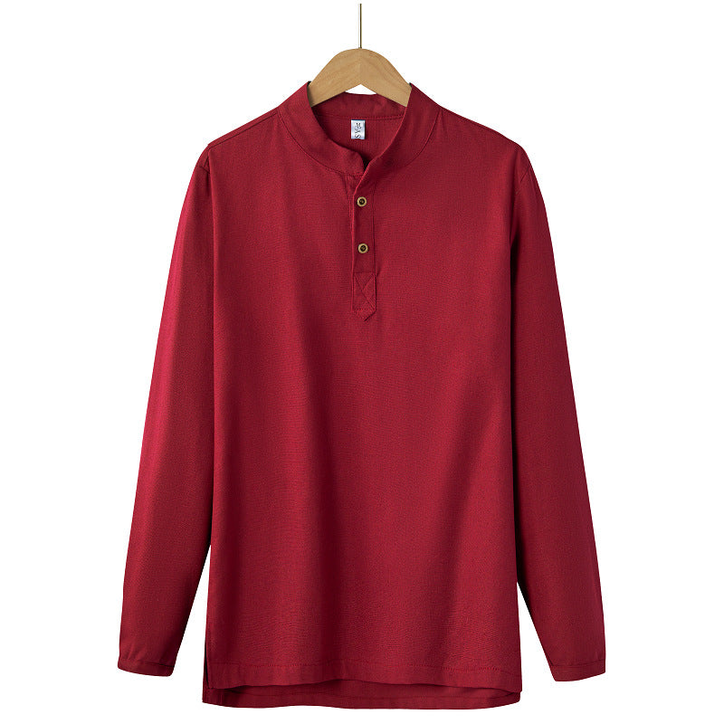 Herren nan langärmeliges Henley-Shirt mit Stehkragen und verdeckter Knopfleiste aus Baumwollmix EB