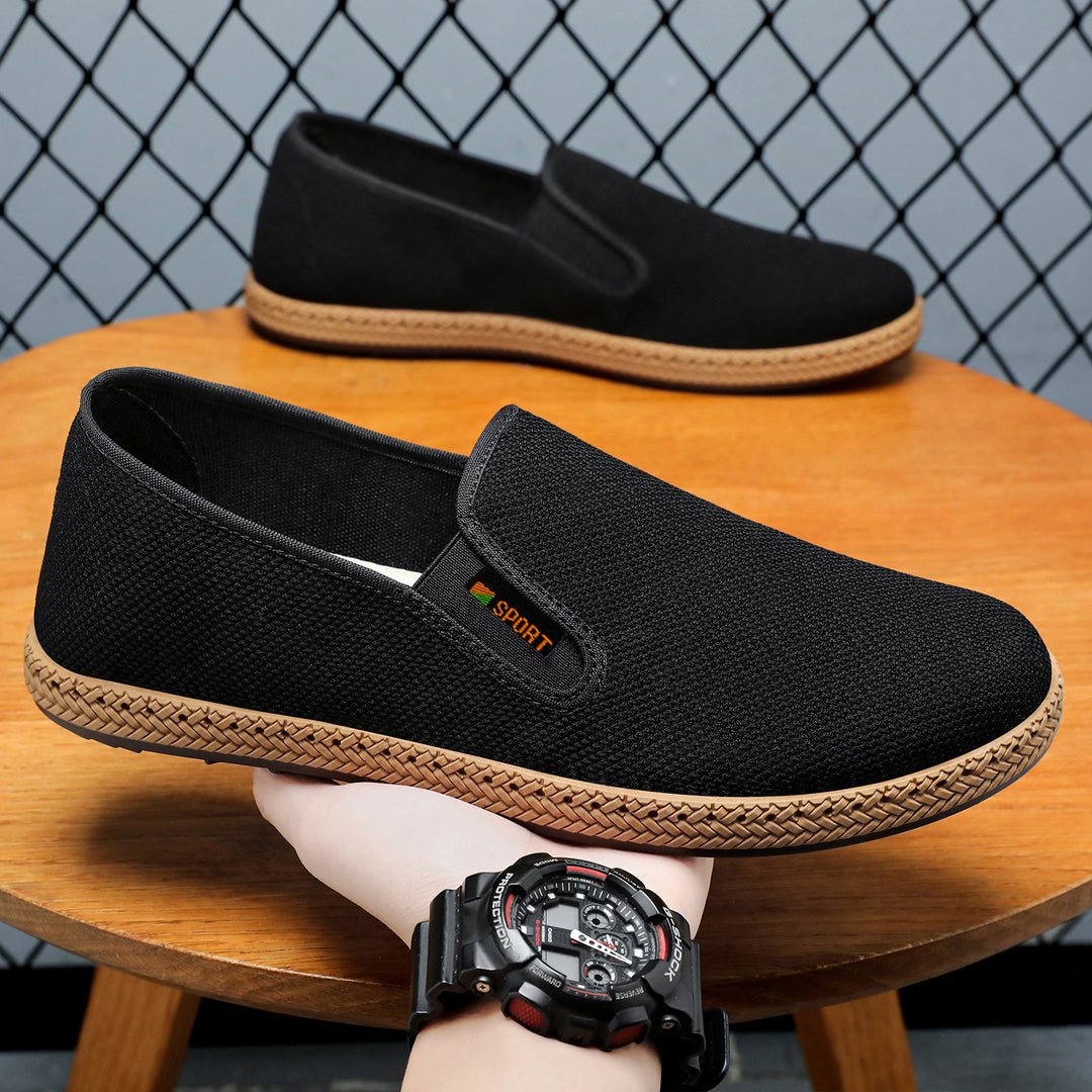Herren nan leichter Slip-On Freizeitschuh aus atmungsaktivem Strick mit geflochtener Leichtsohle EB