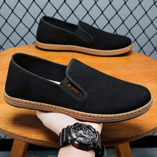 Herren nan leichter Slip-On Freizeitschuh aus atmungsaktivem Strick mit geflochtener Leichtsohle EB