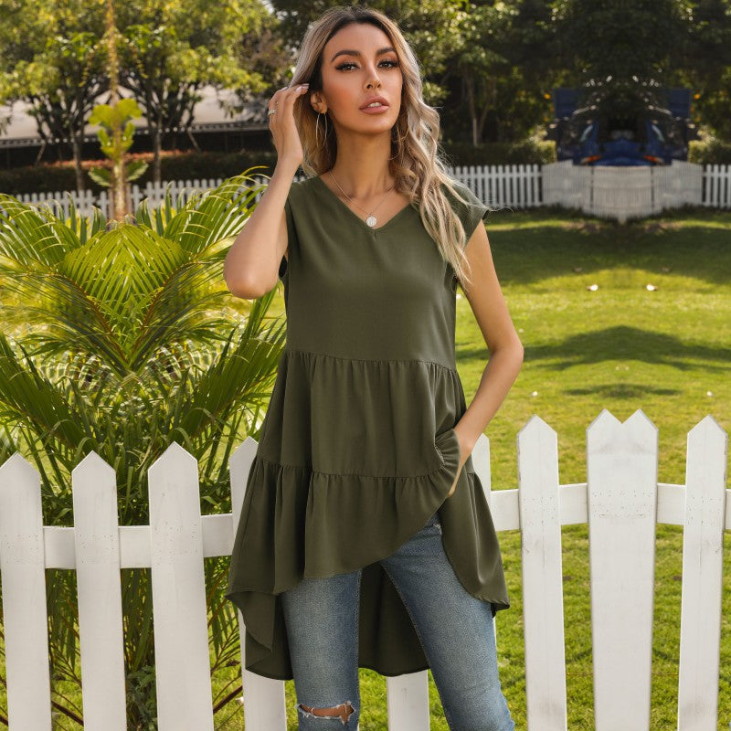 Damen asymmetrisches längeres Oberteil mit voluminösem Saum EB