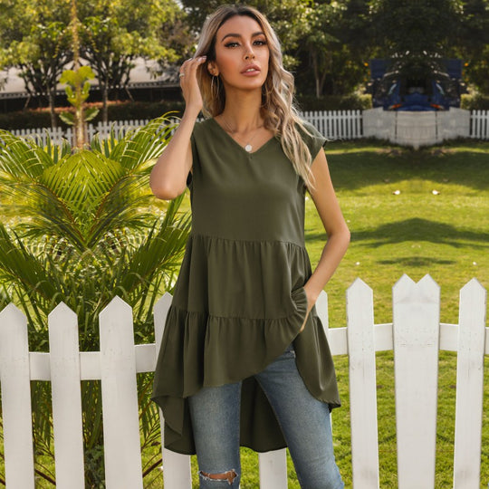 Damen asymmetrisches längeres Oberteil mit voluminösem Saum EB