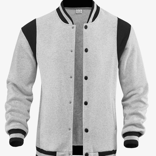 Herren nan legere Baseballjacke in Sweatqualität mit Druckknopfleiste geripptem Kragen und kontrastierendem Schulterbesatz EB