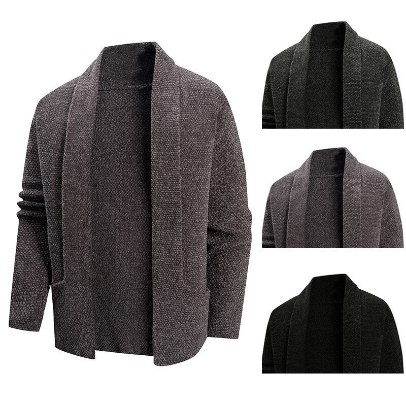 Herren modische Strickjacke mit offenem Kragen und praktischen Taschen EB