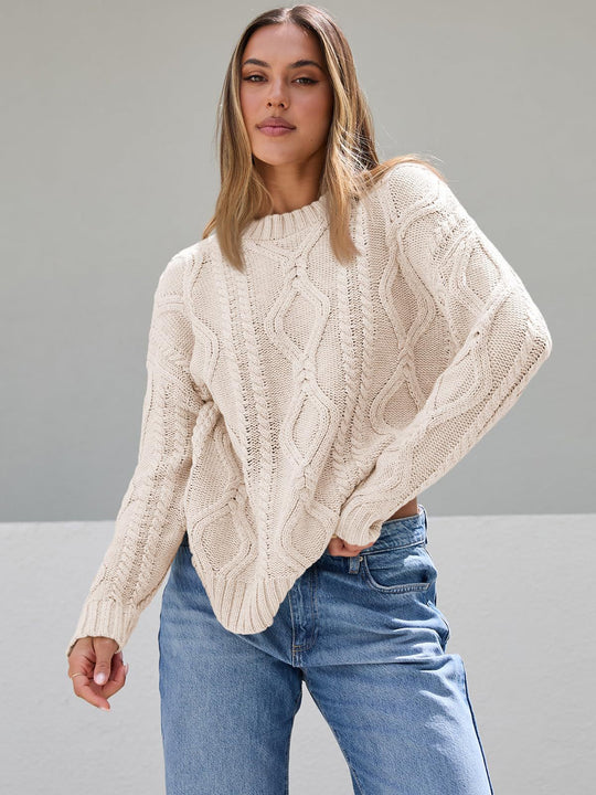 Damen Grobstrickpullover mit Wellenmuster und weitem Schnitt EB
