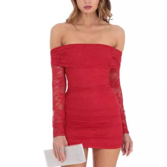Damen Off-Shoulder Spitzenkleid im figurbetonten Schnitt EB