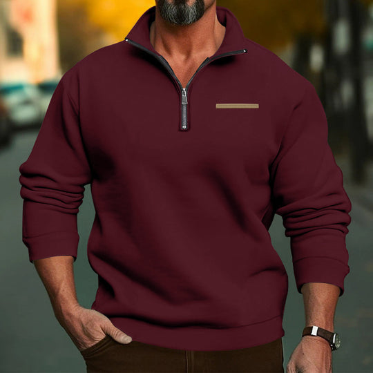 Herren nan hochwertiger Sweatpullover mit Metall-Halbzip, verstärktem Stehkragen und dezenter Brustpaspel EB