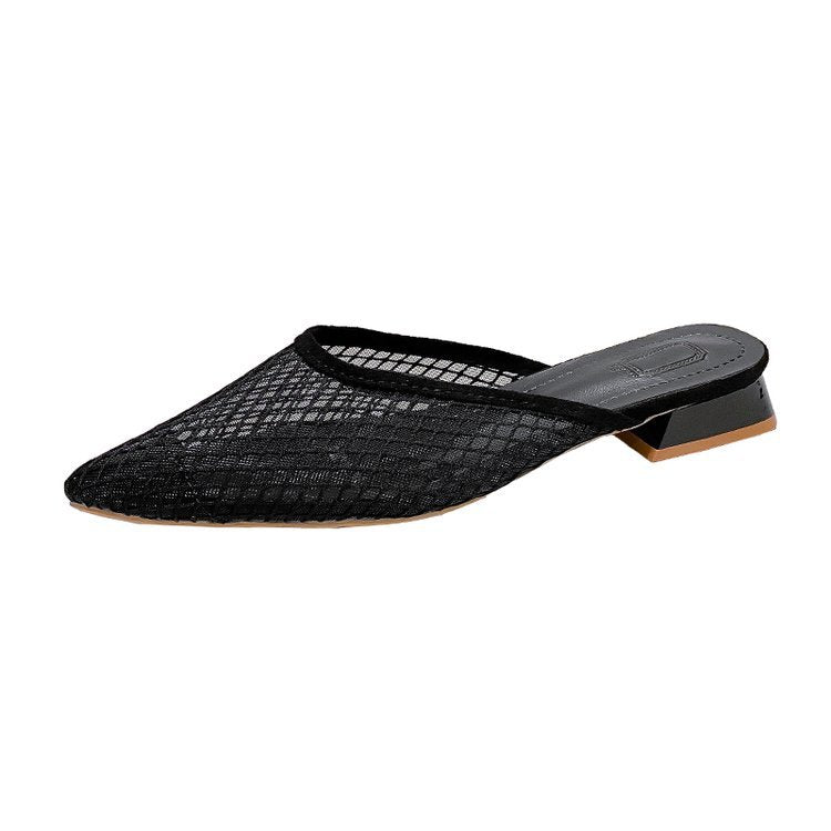 Damen elegante Mules mit feinem Netzdesign und bequemem Blockabsatz EB