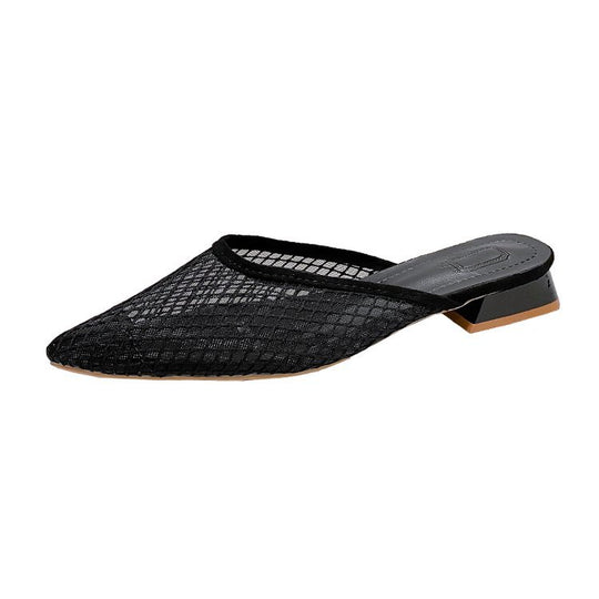 Damen elegante Mules mit feinem Netzdesign und bequemem Blockabsatz EB