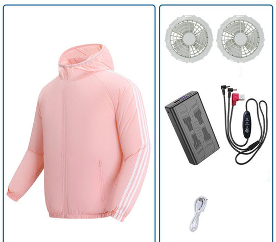 Unisex nan atmungsaktive Kühljacke mit integrierten USB-Lüftern und Kapuze R&B
