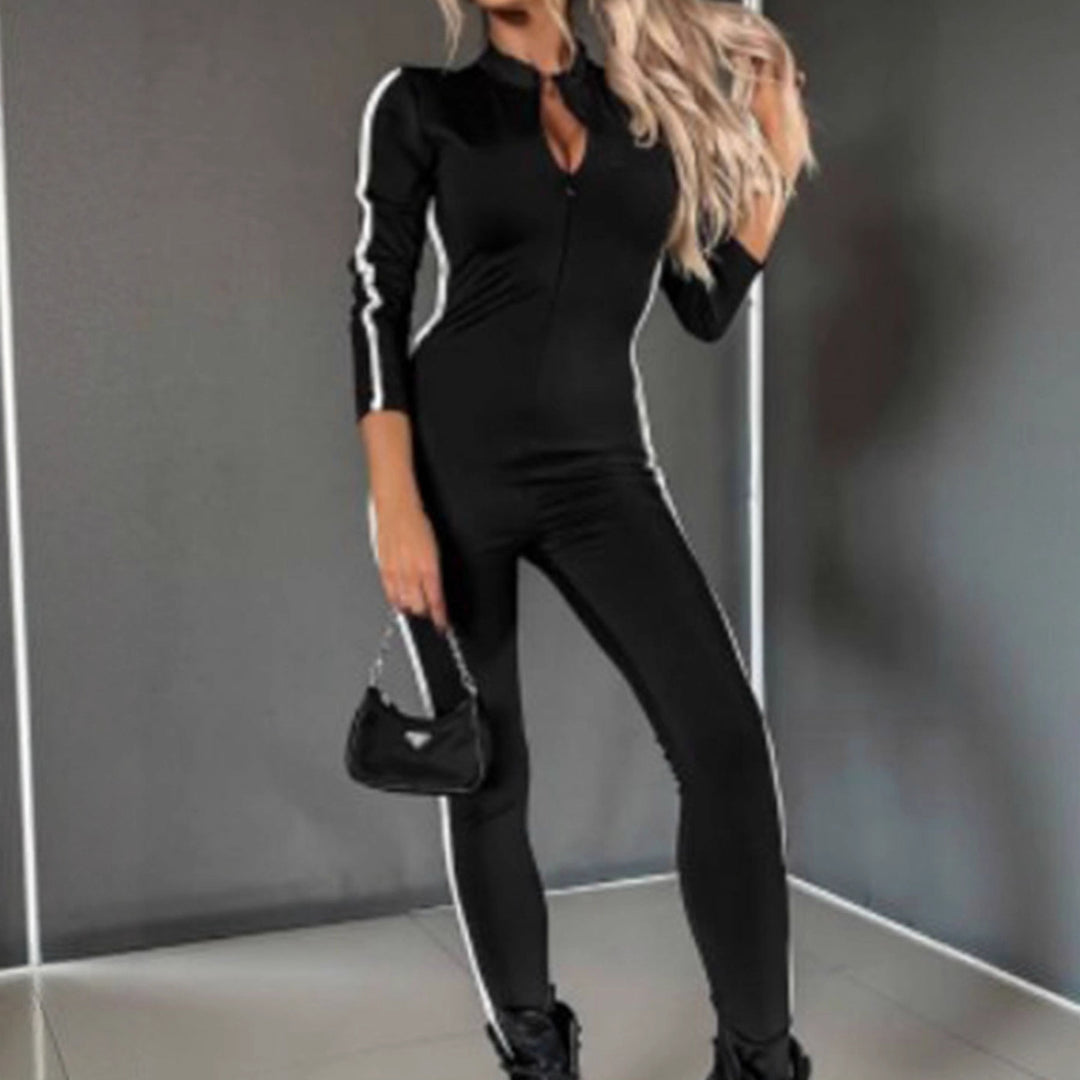 Damen Langarm-Jumpsuit mit hohem Kragen und nahtlosem Design EB