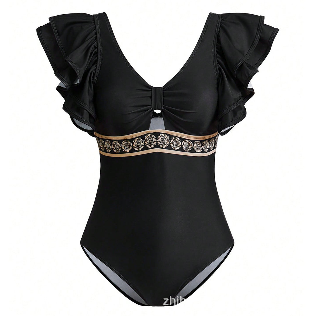 Damen Badeanzug mit eleganten Rüschendetails und passendem Saumrock EB