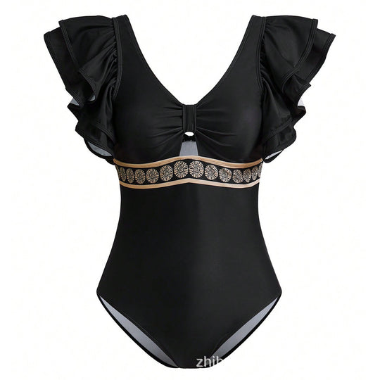 Damen Badeanzug mit eleganten Rüschendetails und passendem Saumrock EB