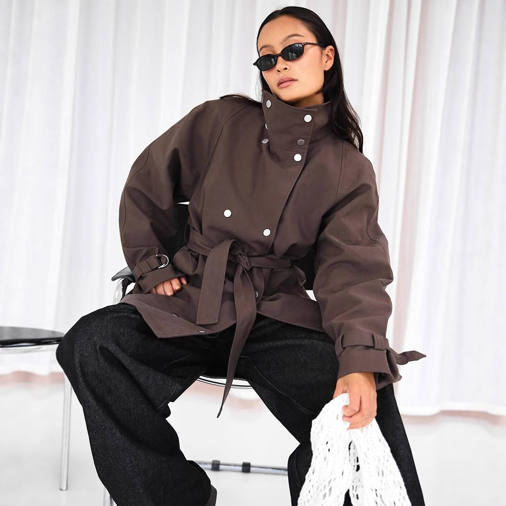 Damen modische Utility-Jacke mit hohem Kragen und praktischen Taschen EB
