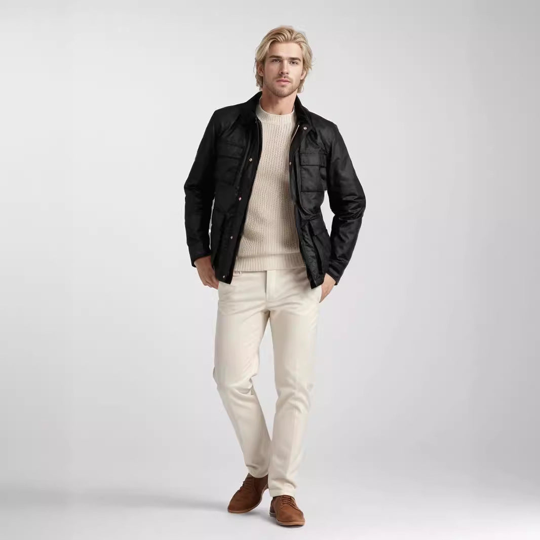 Herren funktionale Utility-Jacke mit warmem Fleece-Kragen und praktischen Taschen EB