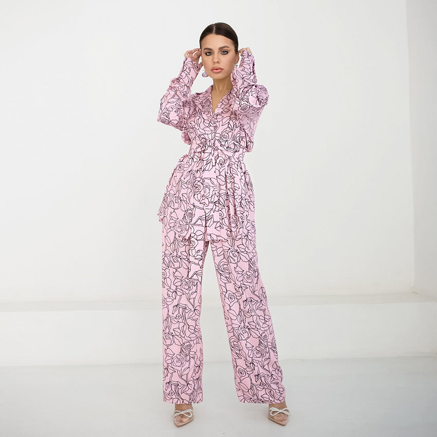 Damen modisches Blazer-Set mit floralen Akzenten EB