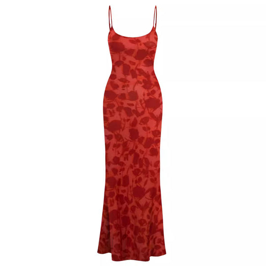 Damen Maxikleid mit Spaghetti-Trägern und elegantem Fließschnitt EB