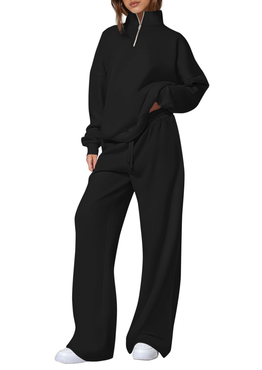 Damen nan oversized Jogginganzug mit Stehkragen halbem Reißverschluss und weitem Bein EB