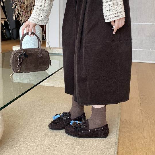Damen Mokassins mit dekorativem Quasten-Design und weichem Wildleder EB