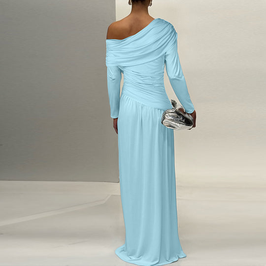 Damen elegantes Wickel-Maxi-Kleid mit asymmetrischem Schnitt EB