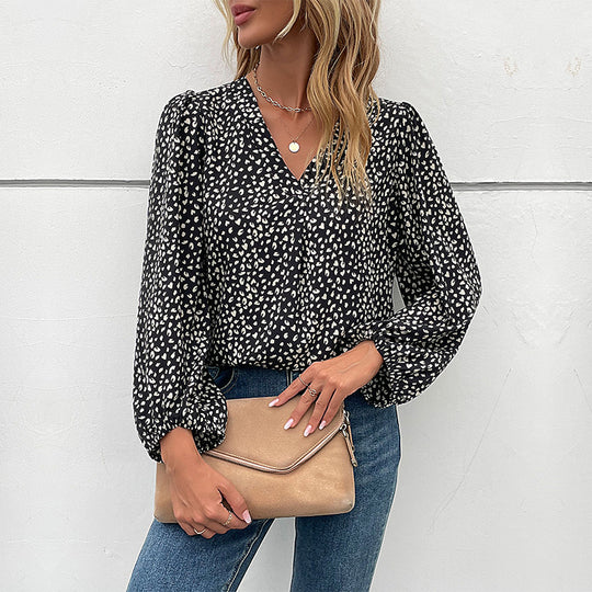 Damen blouse mit V-Ausschnitt und voluminösen Ärmeln EB