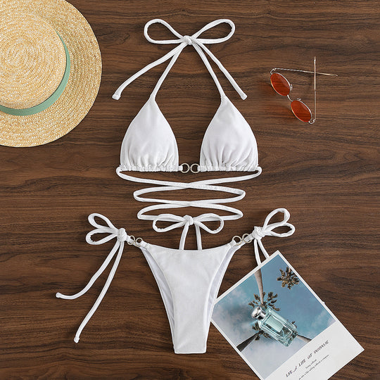 Damen Triangel-Bikini mit verstellbaren Trägern und luxuriösem Samt-Design EB