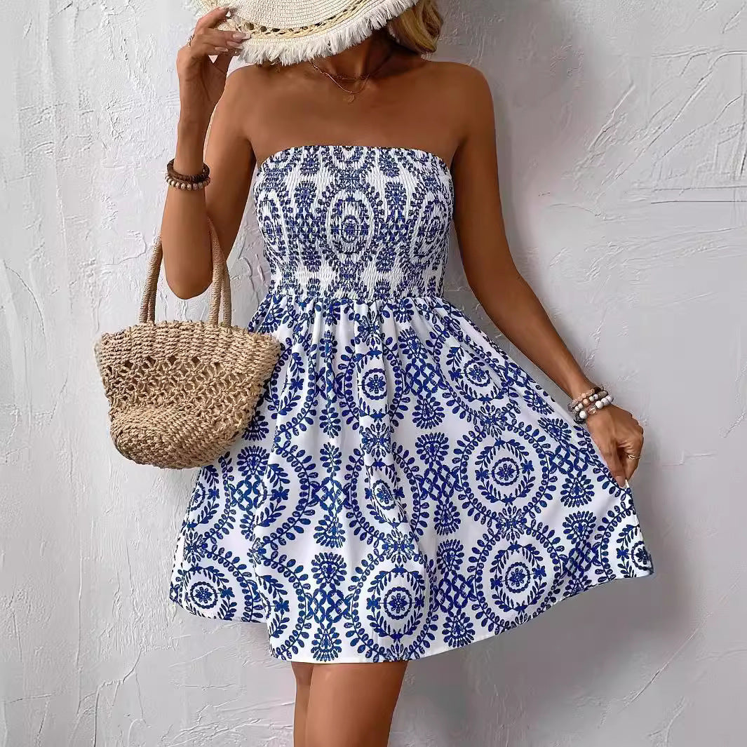 Damen Strapless Sommerkleid mit floralem Muster EB