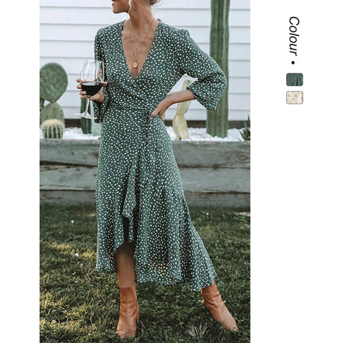 Damen Wickelkleid mit fließendem Rock und V-Ausschnitt EB