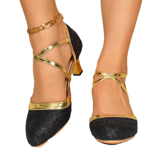 Damen Glitzernde High Heel Pumps mit eleganter Riemen-Optik EB